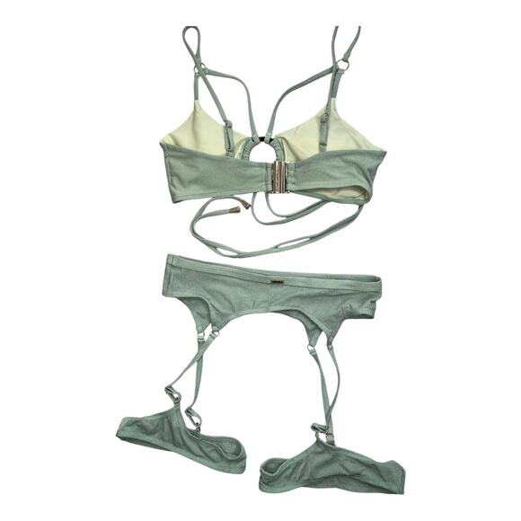 Flole shimmer mint green top and garter gold Medium NO BOTTOMS only top & garter - Picture 3 of 6